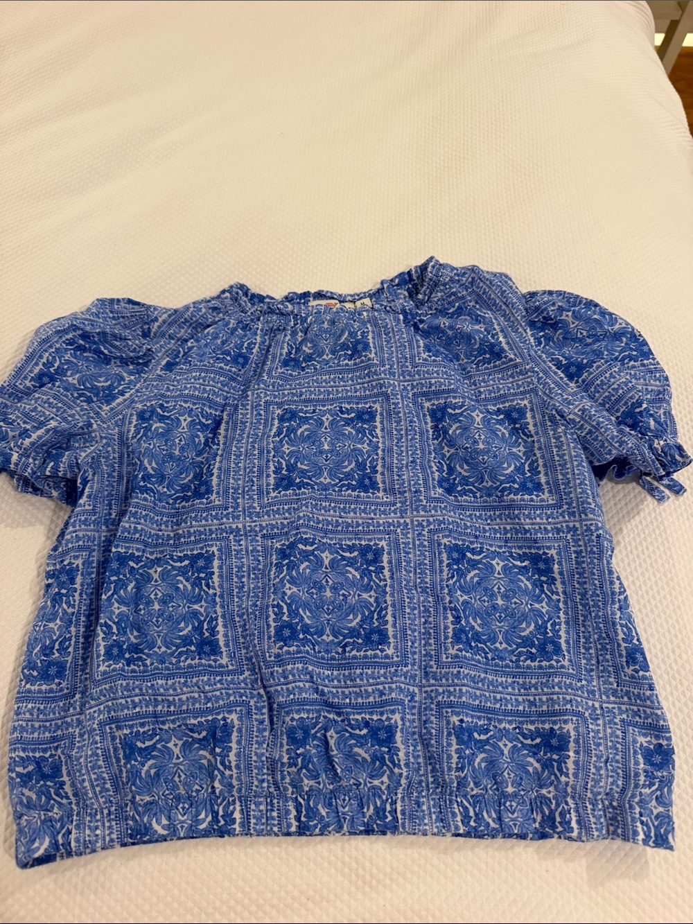 Vineyard Vines Blue Printed Puff-Sleeve Blouse